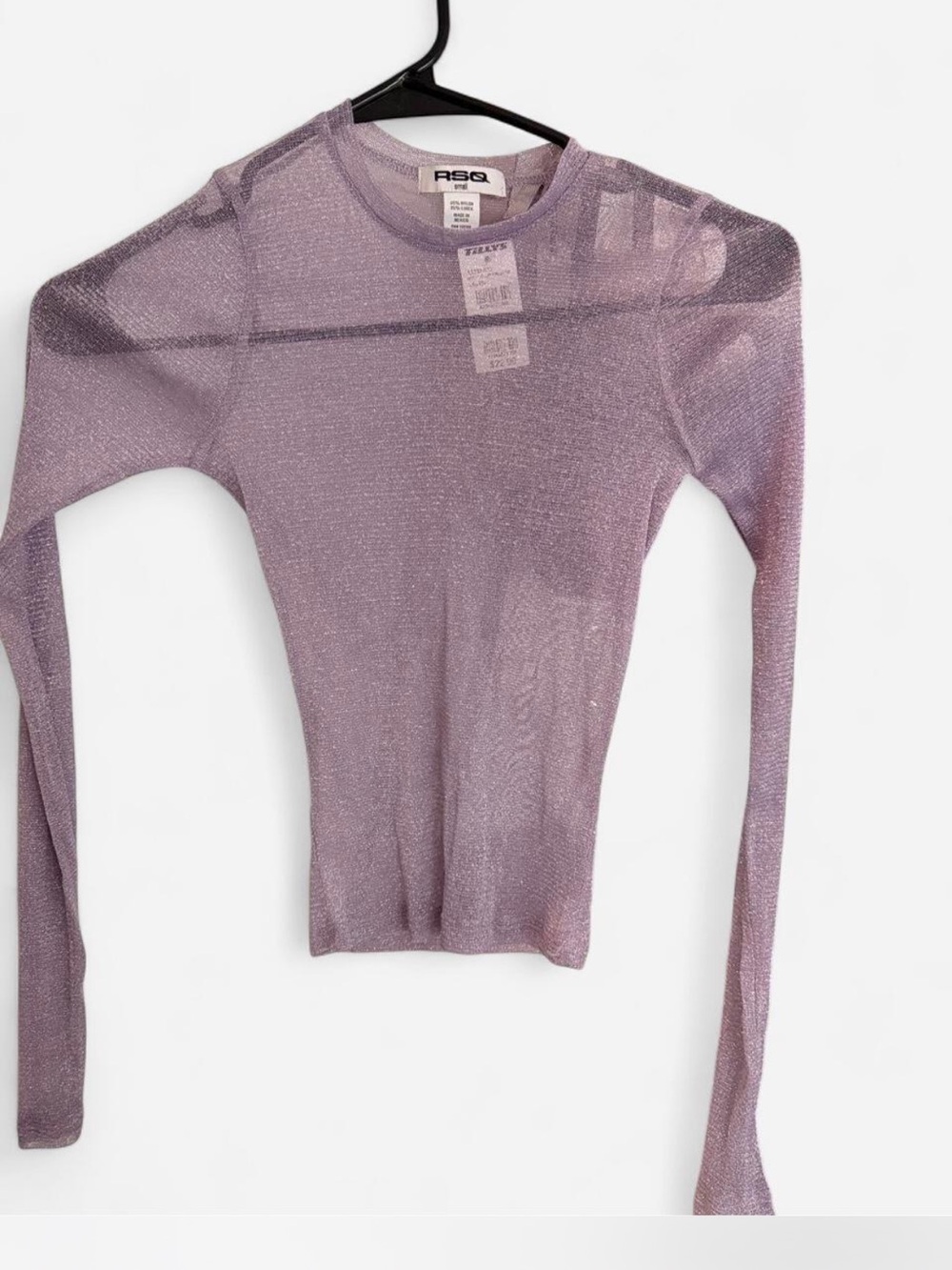 RSQ Lavender mesh long sleeve top w/ silvery glitter